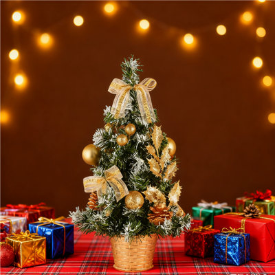 Mini Christmas Tree,16 Inch Artificial Tabletop Xmas Tree,Base,Xmas Ball Ornaments and Bowknots,Christmas Pine Tree,Christmas Decorations for Home/Office