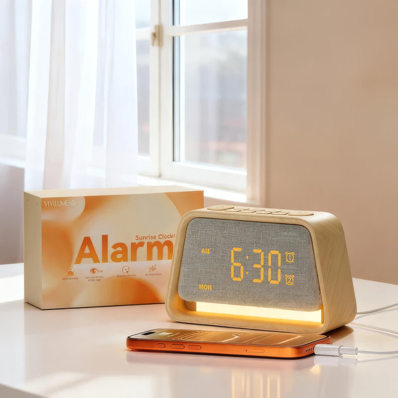 Réveil en bois Sunrise, Grain de bois clair