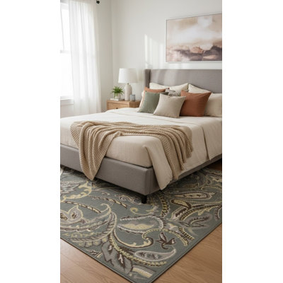 Selvie Gray Floral 5X8 Hand-Tufted Modern Rug