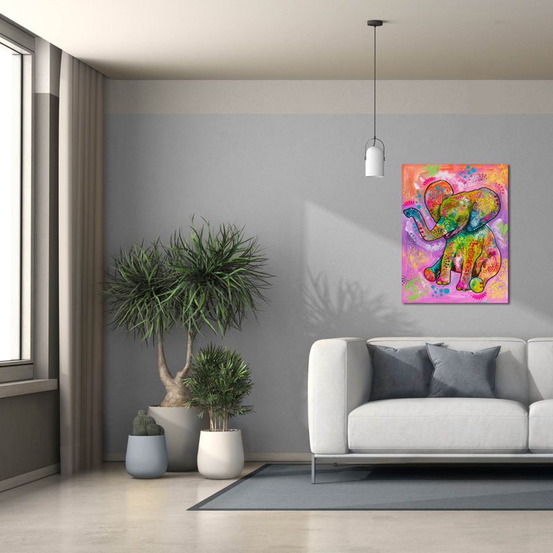 «Aminal Bebees - Elephant Sit» par Dean Russo, art mural sur toile, 26 po x 34 po, H 34 po x l 26 po x P 1,5 po