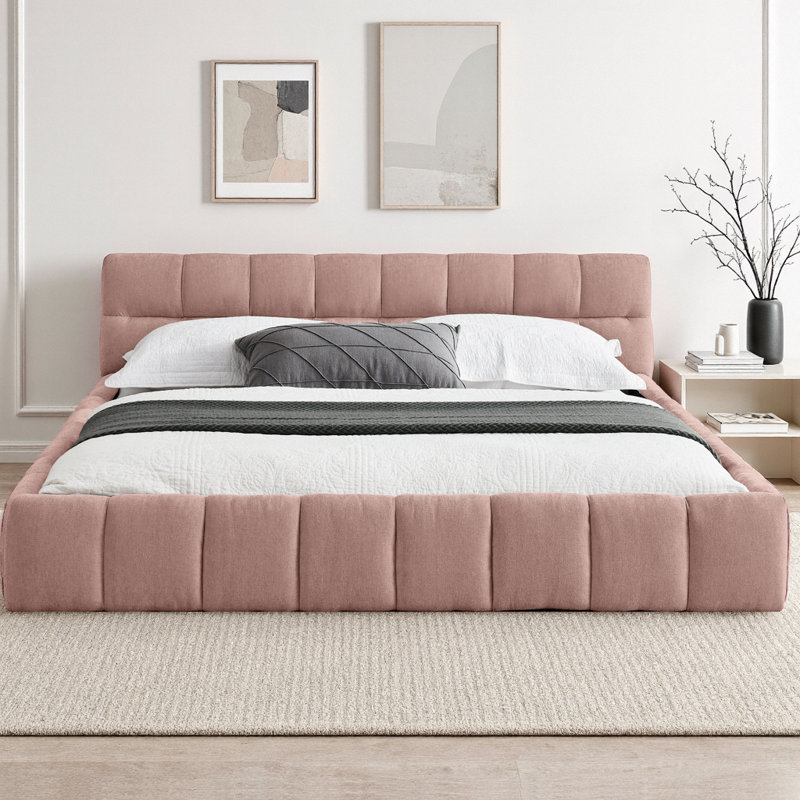 Base de lit tapissier avec tête de lit grand format, tête de lit en tissu de chenille épais, lattes de soutien en bois massif, centre de chambre moderne