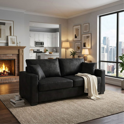 This 69-inch two-seater sofa features a Foil fabric and comes with two throw pillows, offering a comfortable seating experience suitable for any setti