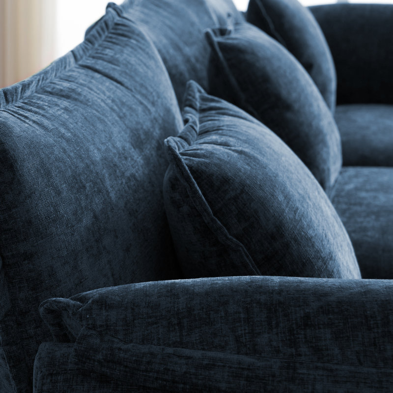 4-Piece 115'' Reversible Modern Upholstered L-Shape Sectional Sofa With Ottoman- Premium Fabric, Blue Chenille