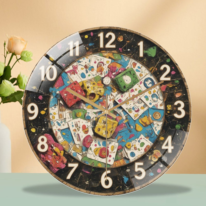 Horloge murale avec des dés et des cartes - Horloge murale 12 po