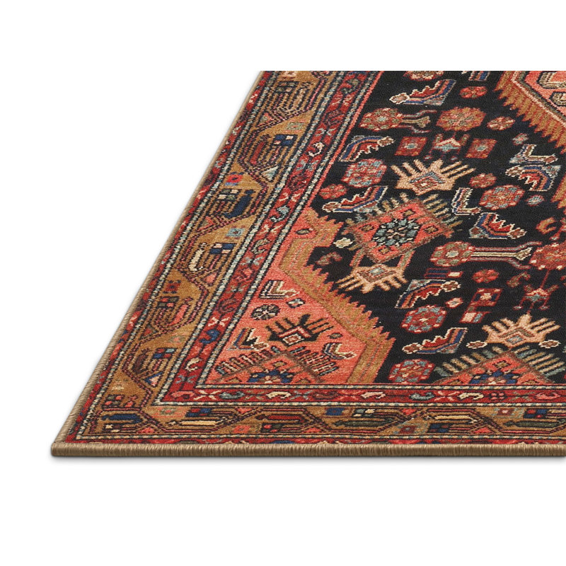 Tapis traditionnel rouge / beige / noir, Rectangle 2 pi x 5 pi