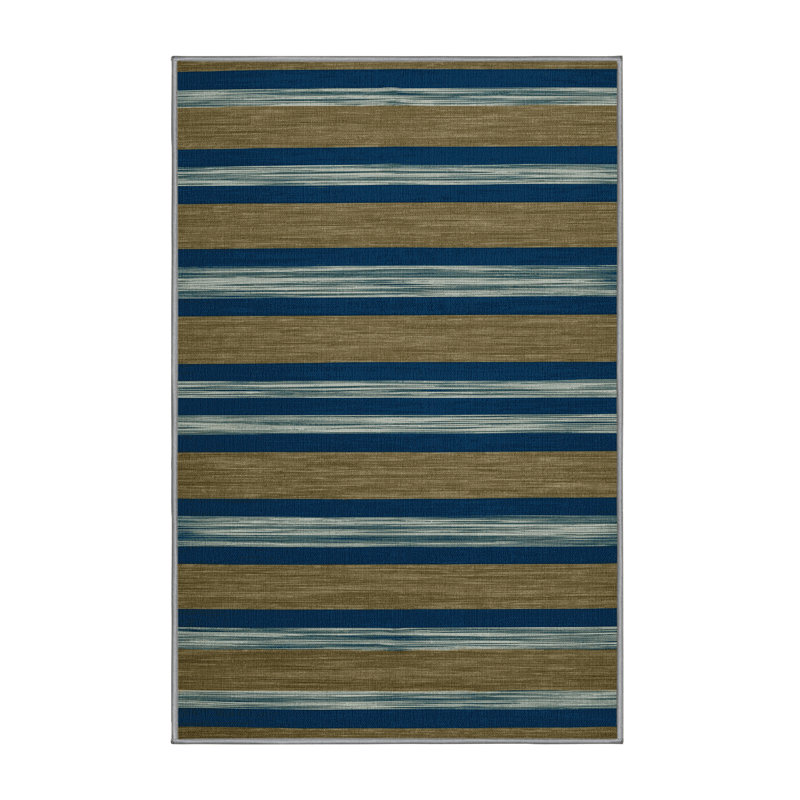 Machine Washable Horizontal Stripes Brown Area Rug