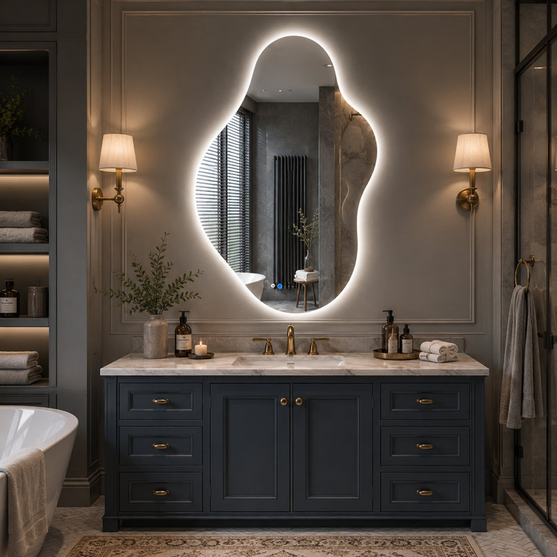 19.7"W x 36"H Asymmetrical LED Bathroom Vanity Mirror, Frameless Modern Wall-Mounted Mirror with Anti-Fog & Dimmable 3-Color Temperature Lighting