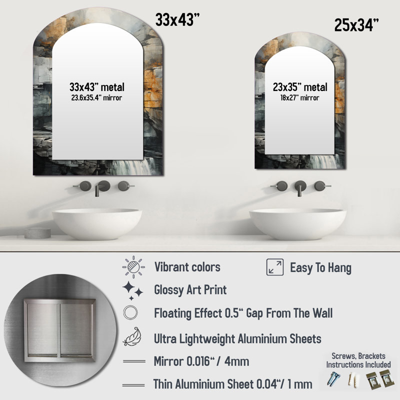 Waterfall cliff Adventure - Miroir mural asymétrique décoratif Waterfall, 34 po x 25 po