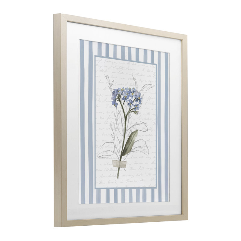 Reproduction encadrée d'herbes à rayures rayée sous-verre, design par lettré et doublé, H 21 po x l 17 po