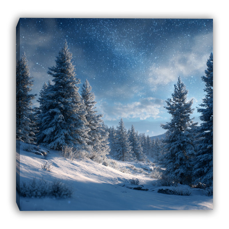 «Golden Light On Frosted Pines», art mural sur toile tendue, H 12 po x l 12 po