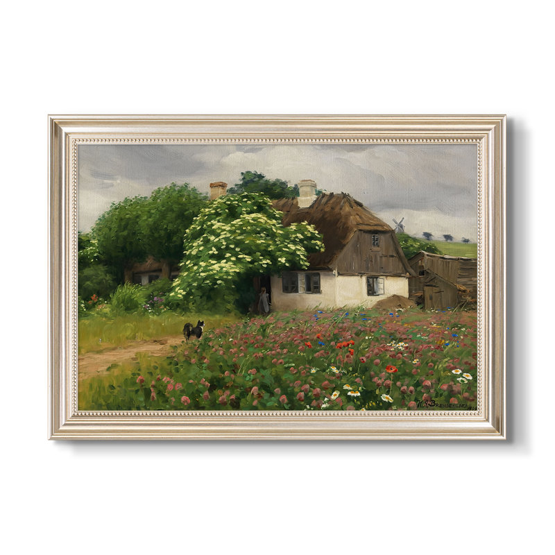 Farmhouse with Meadow Flowers, 1909 - Hans Andersen Brendekilde - Toile encadrée sur mesure, Format intérieur 20 po x 28 po