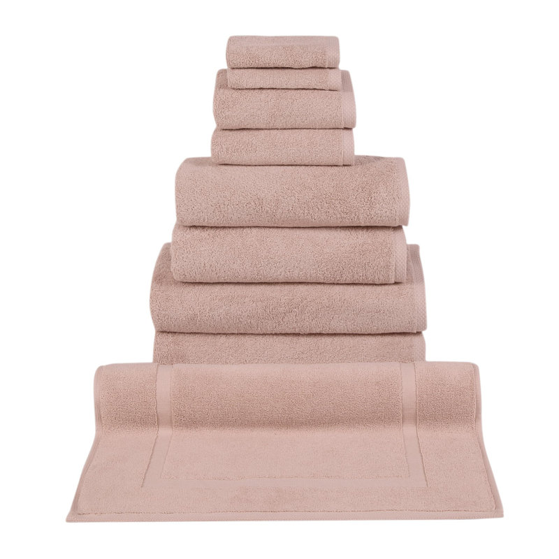 Ensemble de serviettes de bain 9 pièces avec tapis de bain Blatec, Rose