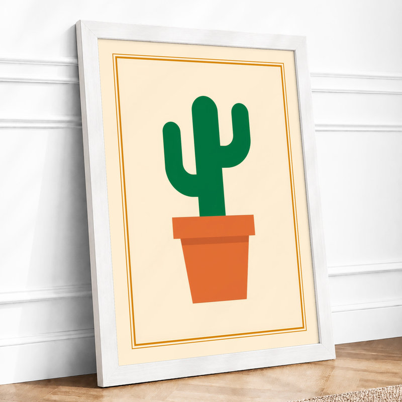 Potted Cactus Botanical - Framed Print, A2 - 59.4 x 42.0 cm, White