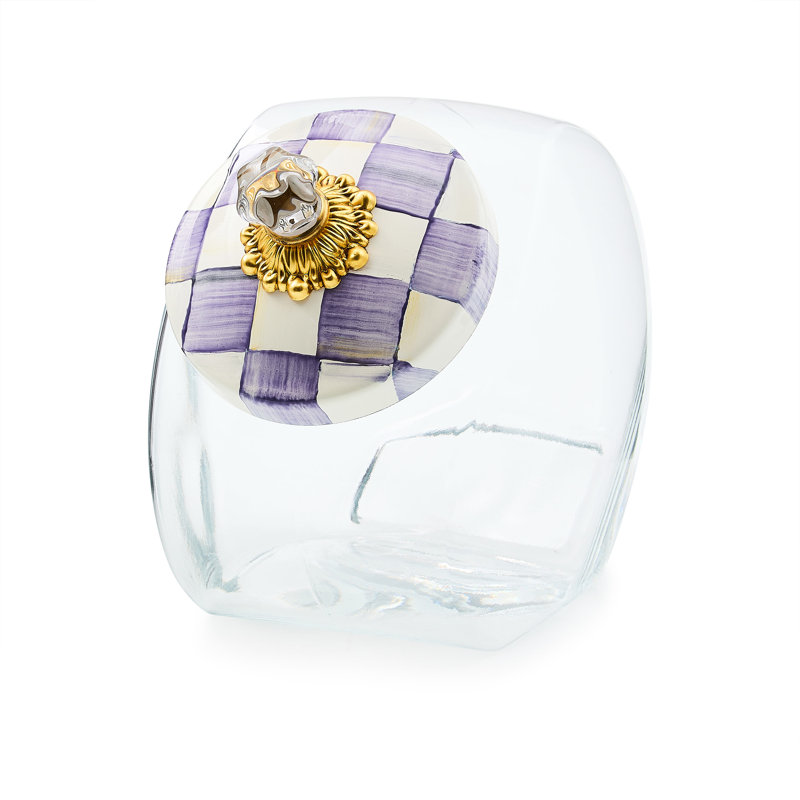 Cookie Jar With Violet Check Lid, 64 oz