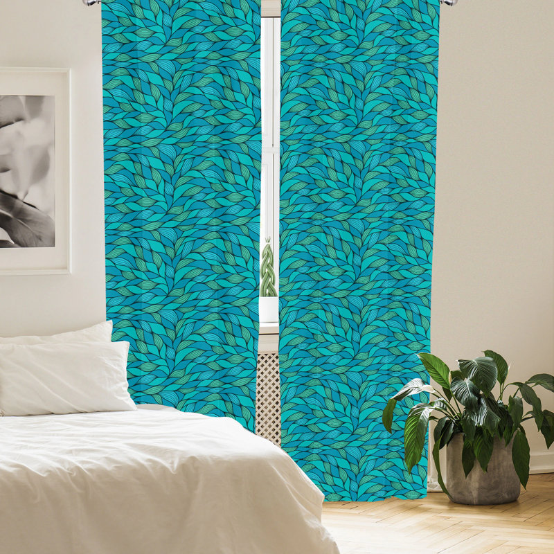Teal Blue Polyester Rod Pocket Room-Darkening Curtain Panels, 28" x 63"