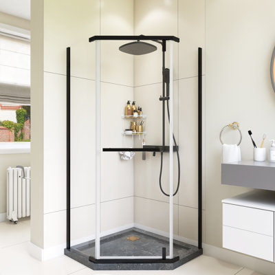 34.75 In. X 72 In Frameless Neo-Angle Pivot Shower Door In Matte Black