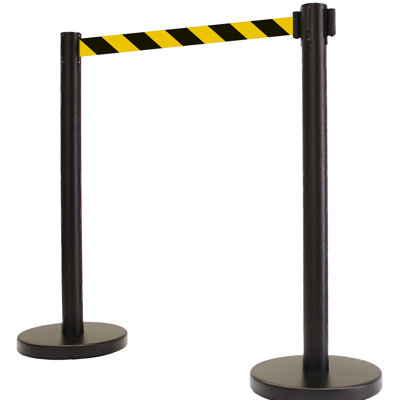 Barrière de sécurité de 36 po pour ceinture de sécurité rétractable (2 poteaux noirs avec ceinture noire / jaune)
