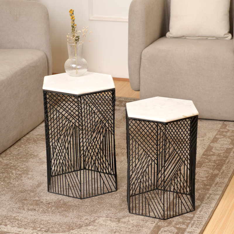 Ensemble de 2 tables d'appoint en marbre Hexagon