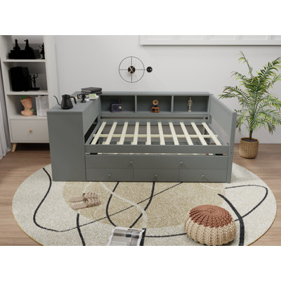 White Twin Wooden Daybed With Trundle And Drawers by Hokku Designs