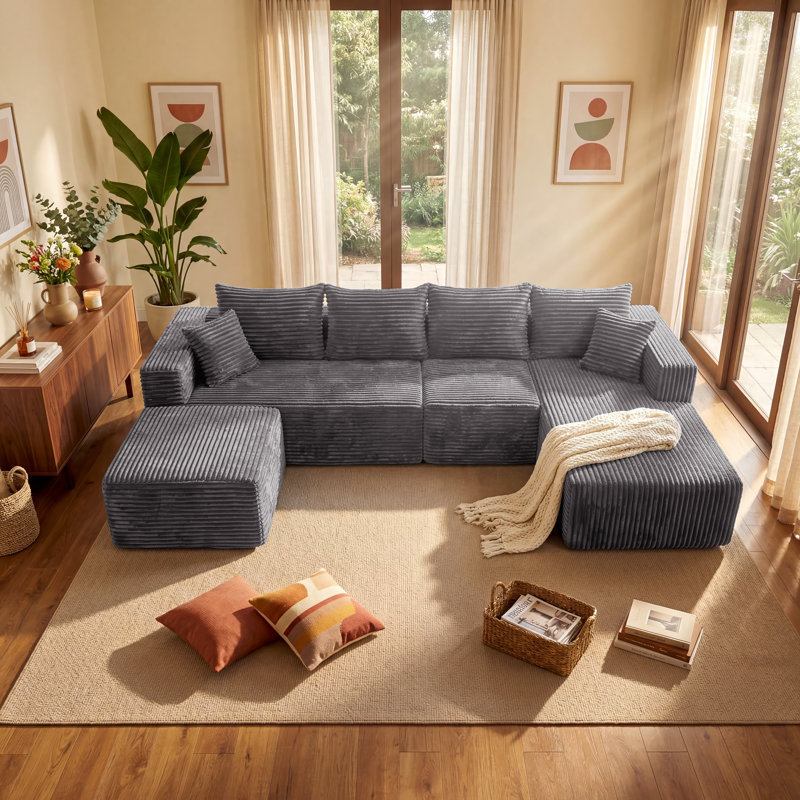 Canapé modulaire rembourré 4 pièces Kapellen, Gris, Orienté à droite