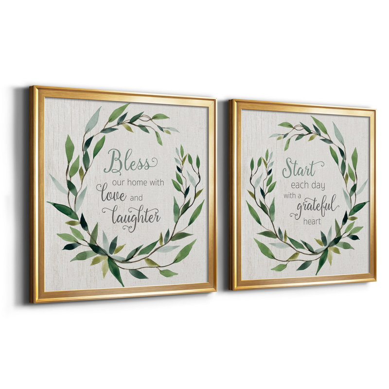 «Bless This Home Greenery», reproduction de cadre photo sur toile 2 pièces, H 17,5 po x l 35 po x P 1,5 po, Or
