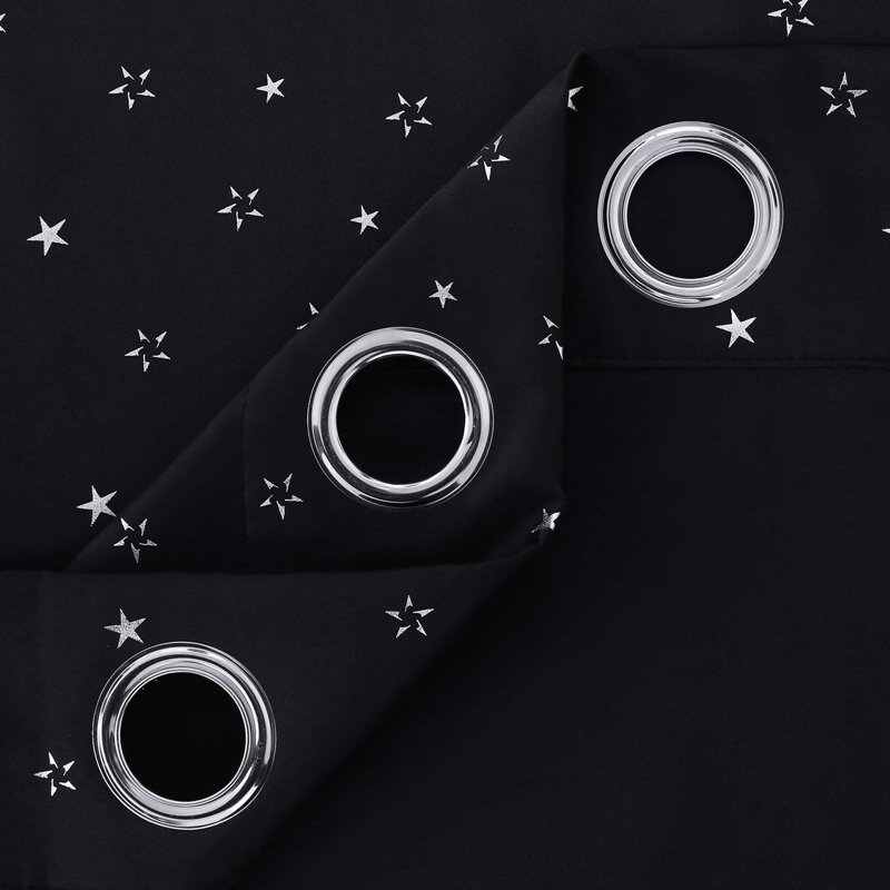 Star Printed Room Darkening Thermal Insulated Curtain Panels (Set Of 2), Black, 52" W x 84" L