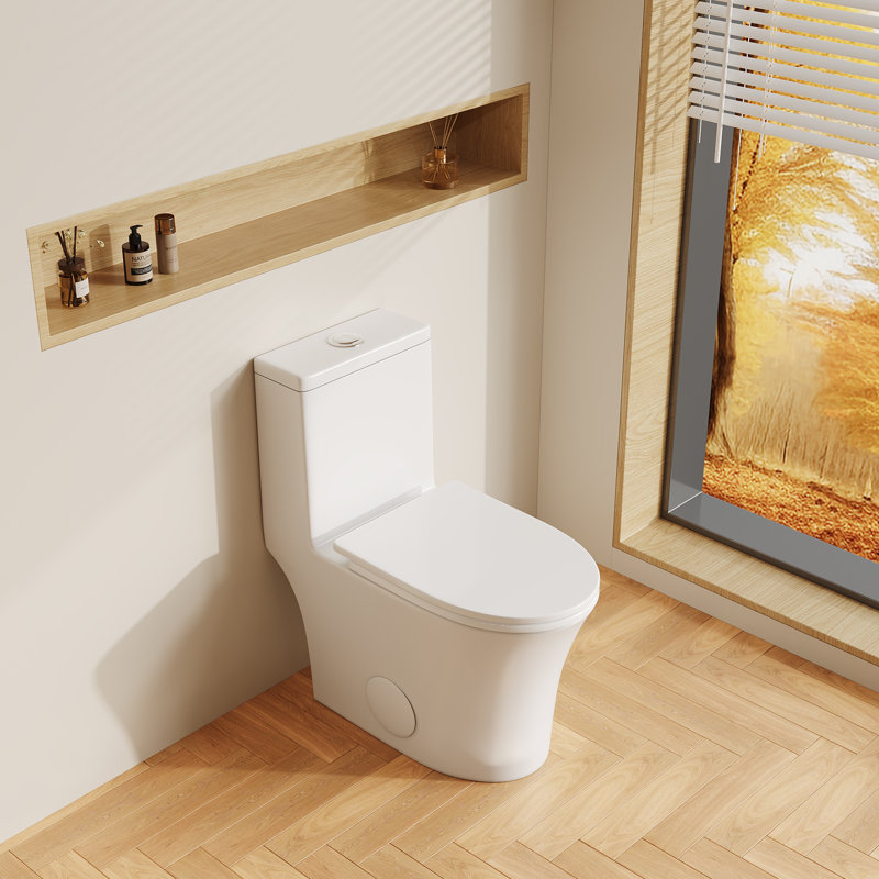 29.33" Modern Skirted One-Piece Elongated Toilet, Dual Flush 1.1/1.6 GPF, Comfort Height, White (Seat Lid Included)