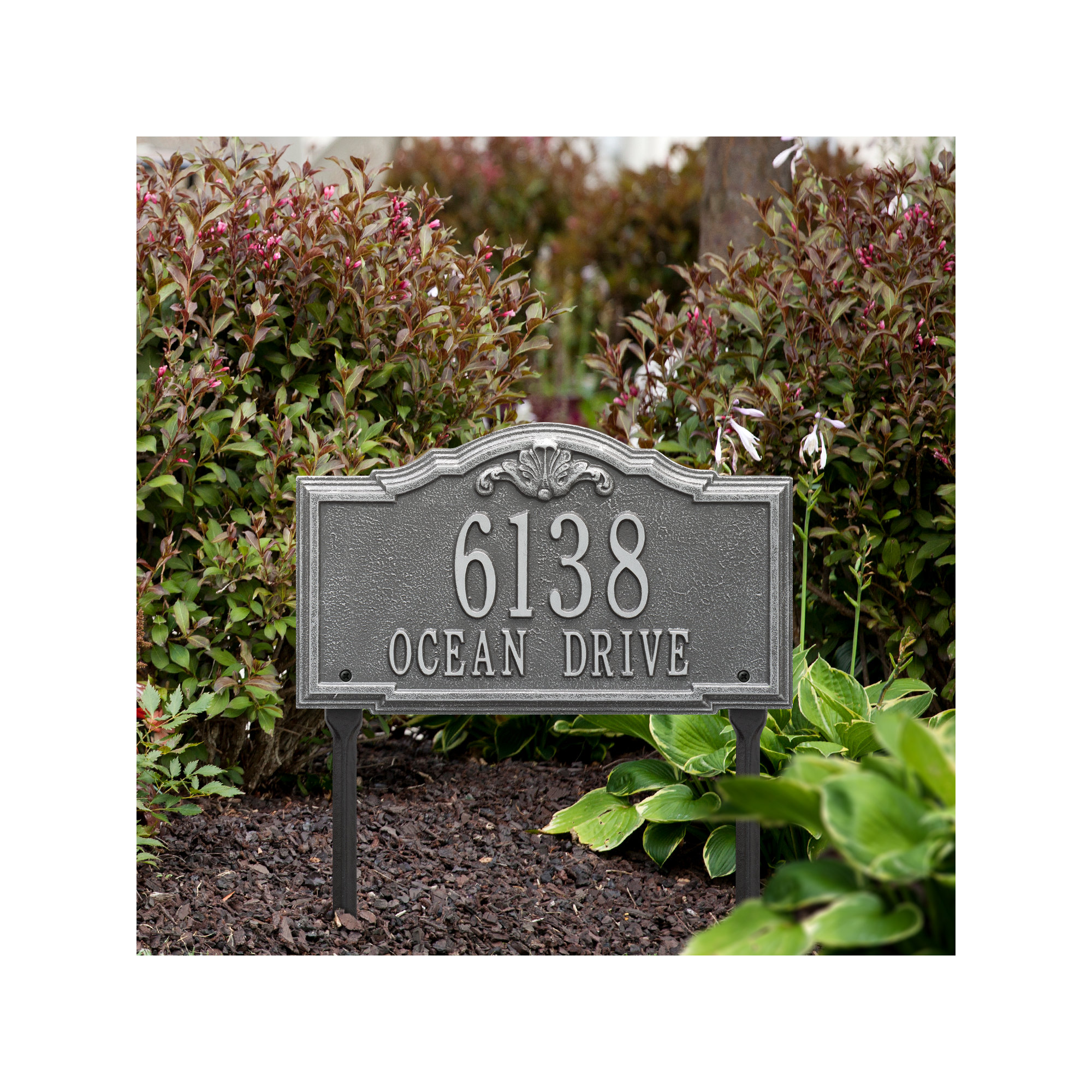 Gatewood Personalized Standard 2-Line Lawn Address Sign, Pewter/Silver, Yes