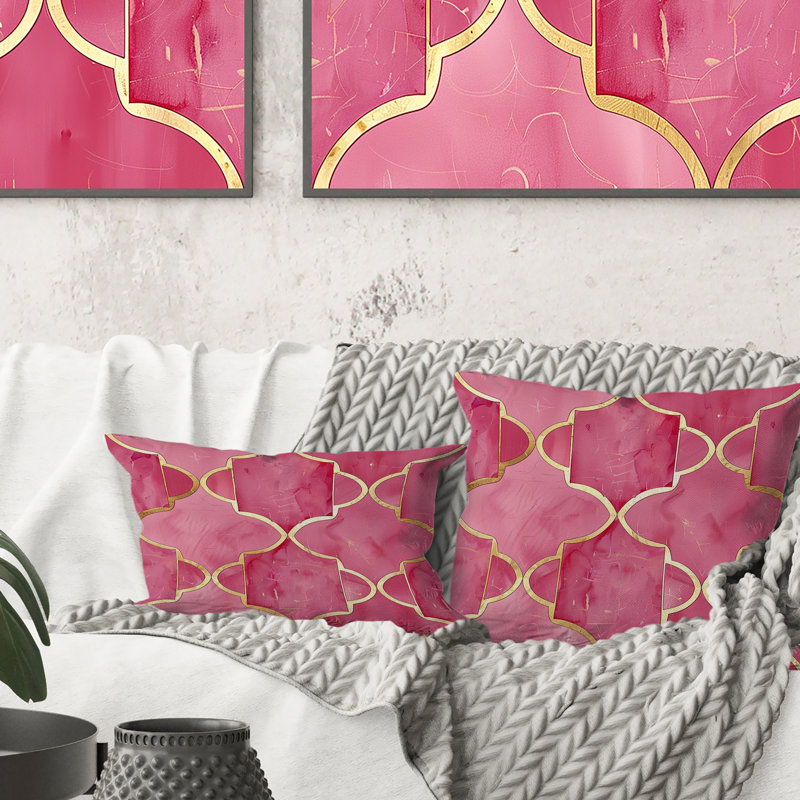 Coussin décoratif rose Mid-Century Trellis V - Mid-Century, H 16 po x l 16 po