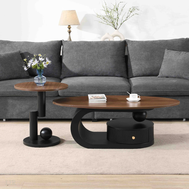 Ensemble de 2 tables basses gigognes, tables avec rangement, grand ensemble de table ronde ovale et ronde de 47,24 po, petite de 19,69 po, table centrale noire, table basse, table d'appoint