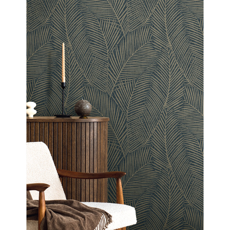 Papier peint non tissé Palm, Deep Blue & Metallic Stone
