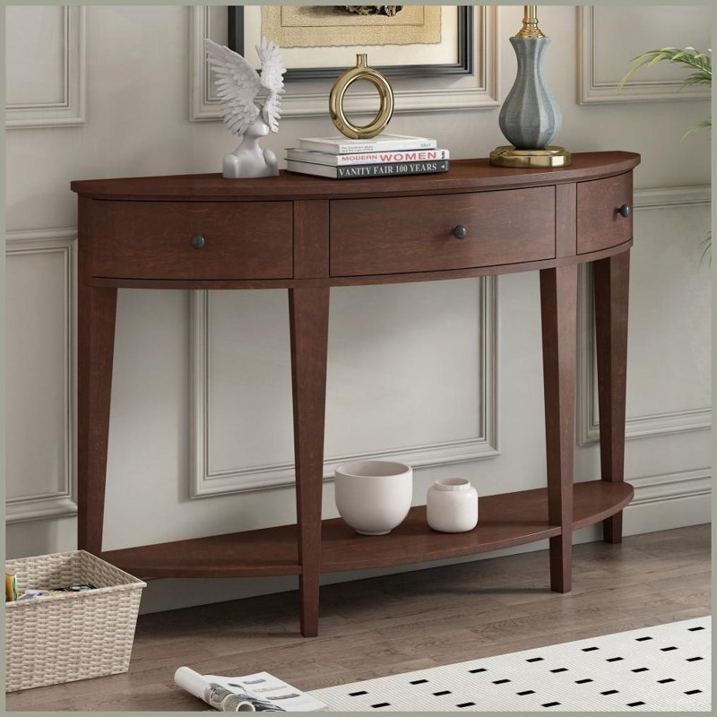 Table basse incurvée avec 3 tiroirs Tablette - peu encombrante pour le salon, facile à assembler et amp; Durable, Brun