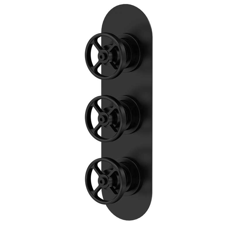 Industrial Valves Triple Concealed Diverter Shower Valve, Matt Black