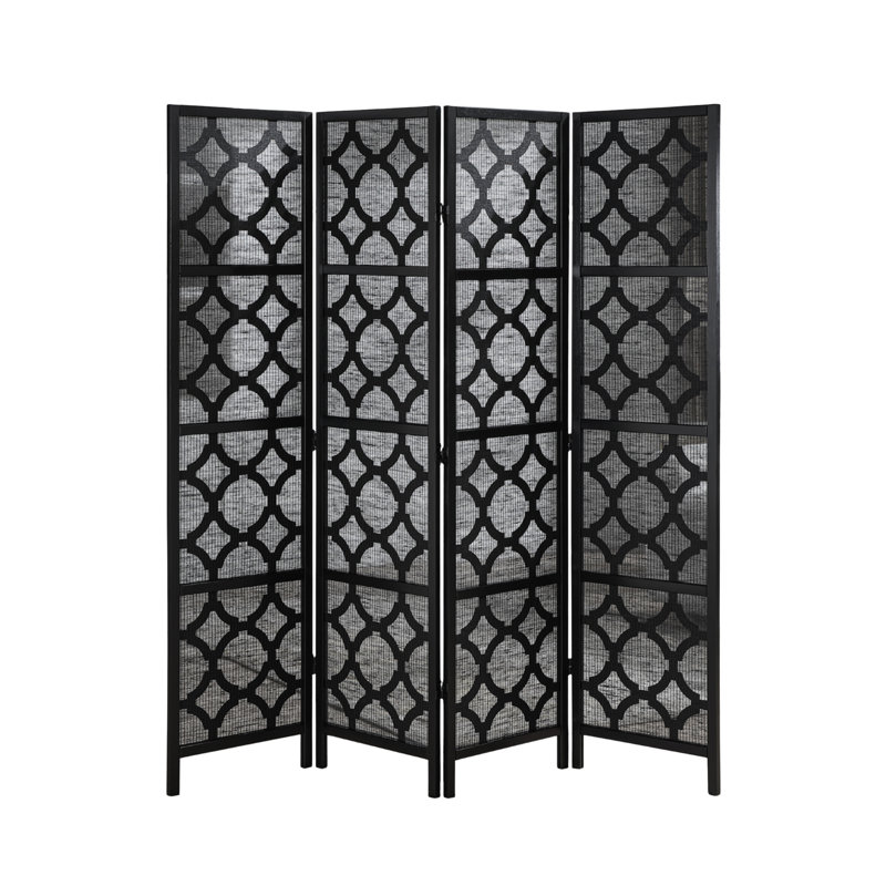 Quarterfoil infused Diamond Design 4-Panel Room Divider, Black