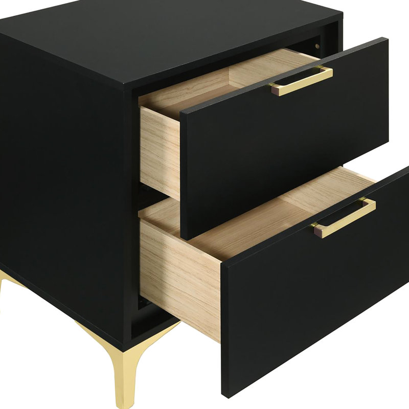 2 tables de chevet noires et dorées - Transformez le rangement de votre chambre à coucher avec deux tiroirs spacieux et élégants