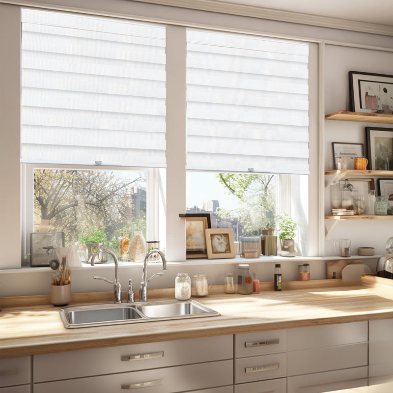 Premium Cordless Zebra Roller Shades - Dual Layer - Light Filtering and Room Darkening, Basic Arctic, 71"W x 72"L