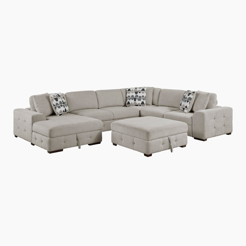 Odesser 5-Piece Chenille Sectional Sofa Sleeper with Chaise and Storage Ottoman, Left Hand Facing, Taupe Chenille