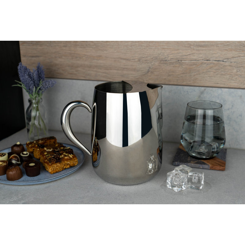 Café Olé Premium Water Jug, 18/10 Stainless Steel, Mirror Polished, 72Oz, Stay Cool Hollow Handles, Perfect Pour Spout