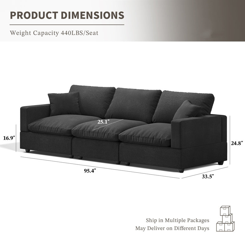 3-Seater Sectional Sofa Comfy Cloud Couch for Living Room, Modern Upholstered Modular Sectional Sofa Convertible Deep Seat Sofa, Removable & Washable Cushion Covers