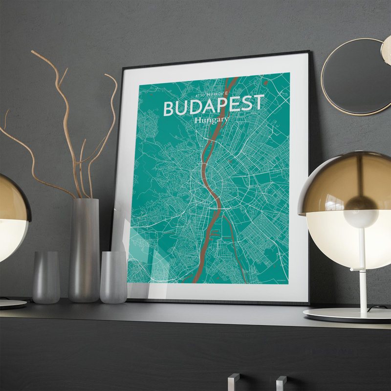Budapest City Map In Nature - No Frame Print, 24cm H x 18cm W x 0.05cm D