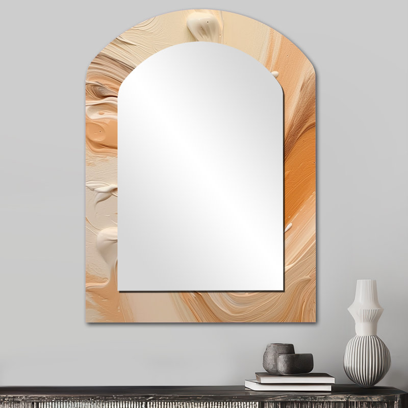 Orange and Beige Unbounded Imagination III - Abstract Asymmetrical Mirror, Orange Arch Decorative Wall Mirror, Printed Metal Art