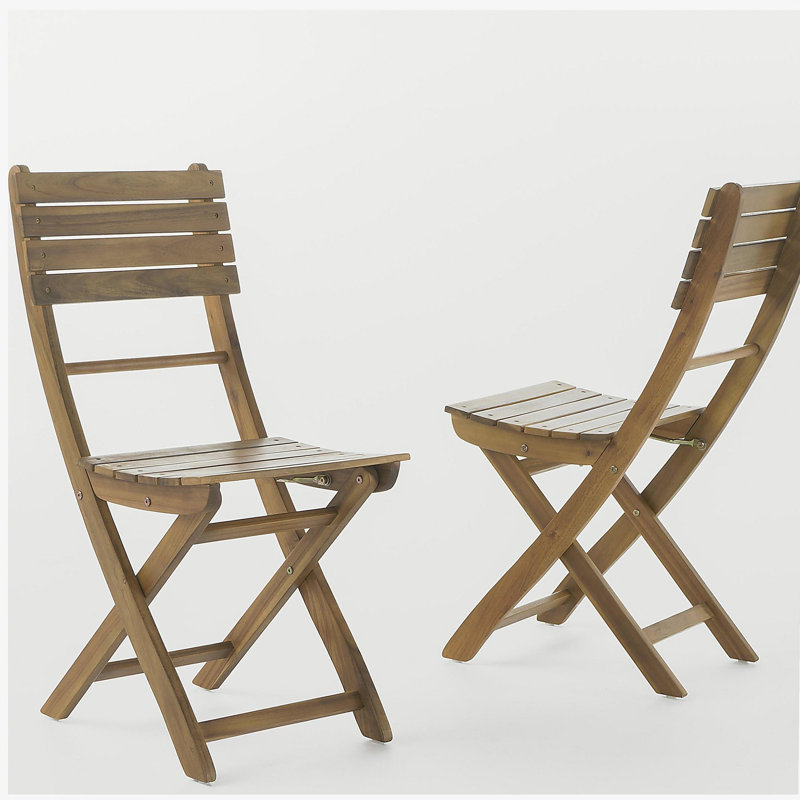 Chaise de salle à manger d'extérieur pliante en bois d'acacia (ensemble de 2), naturel, Gris