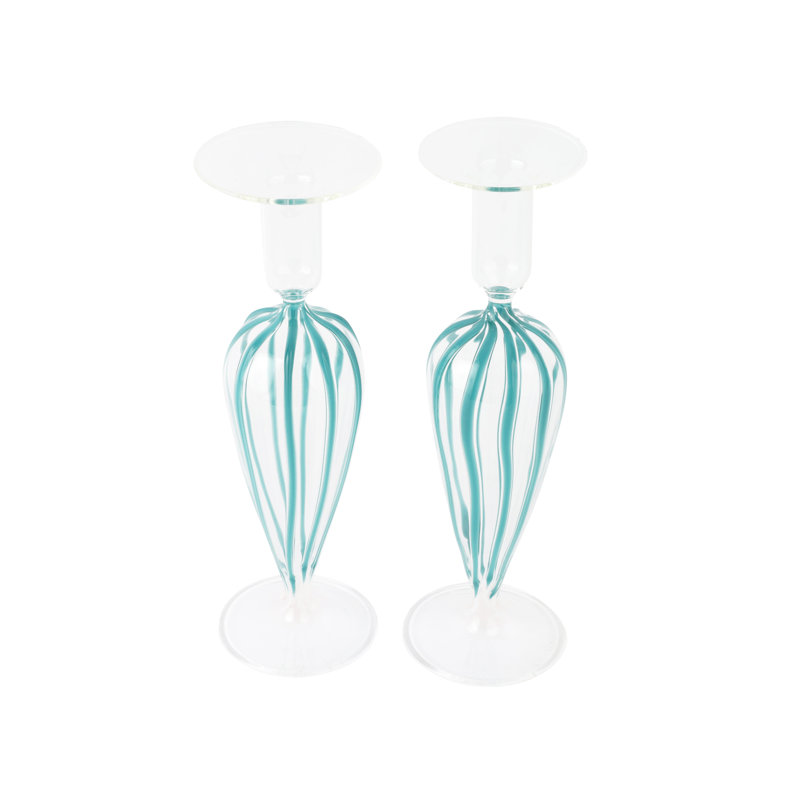 Ensemble de 2 chandeliers à rayures Nuovo, Bleu sarcelle / transparent