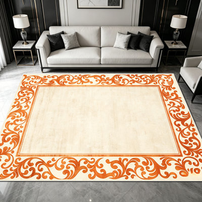 1PC Vintage Baroque Scroll Border area rugs for Living Room, Soft and Comfortable, Suitable for all seasons, easy-to-maintain, machine washable Indoor floor mat, Under Table Farmhouse suitable for dining room, bedroom, entryway, kitchen, home office,