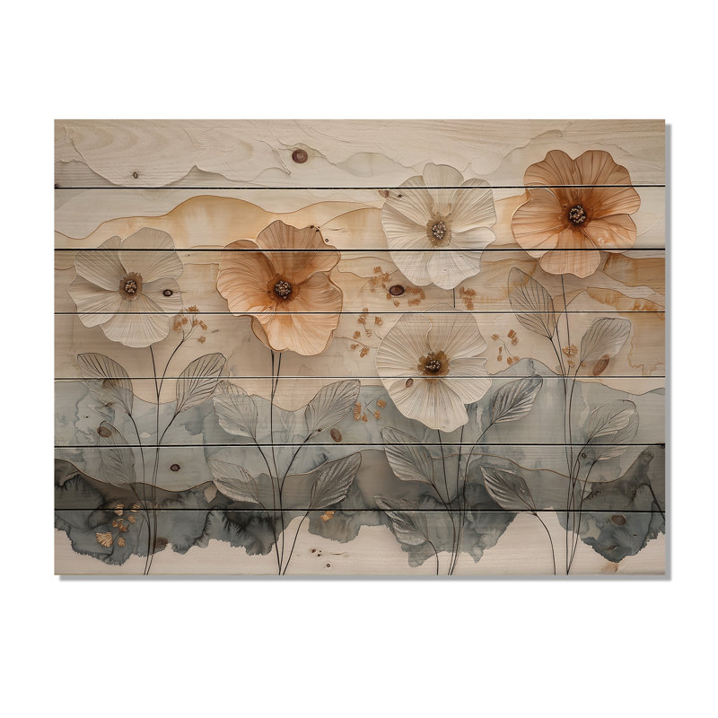 Doux crème crémeuse Morning Glory Fields I - décoration murale en bois Morning Glory - sur bois de pin naturel