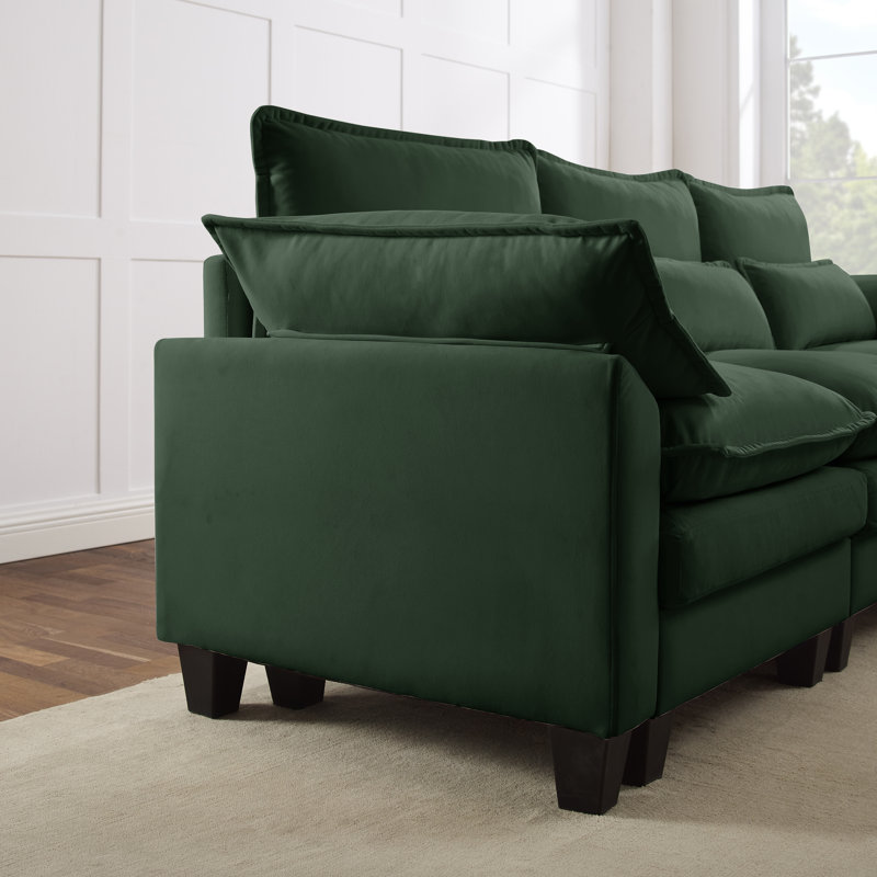 Canapé modulaire rembourré en L 4 pièces 4 pièces, Velours vert