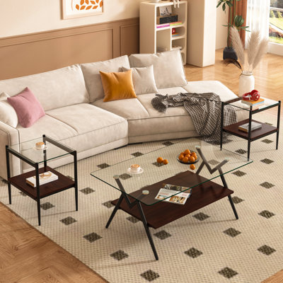 Table de salon moderne - tables basses et tables de bout en verre trempé avec tablette pour un look chic