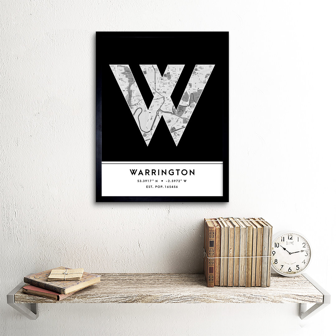 Warrington City Map Warrington Black & White by Wee Blue Coo - Single Picture Frame Typography