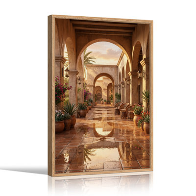 «Terracotta Arched Walkway with Pots Plants», art mural sur toile