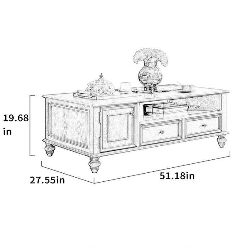 Solid Wood Coffee Table, 19.68" H x 51.18" L x 27.55" W